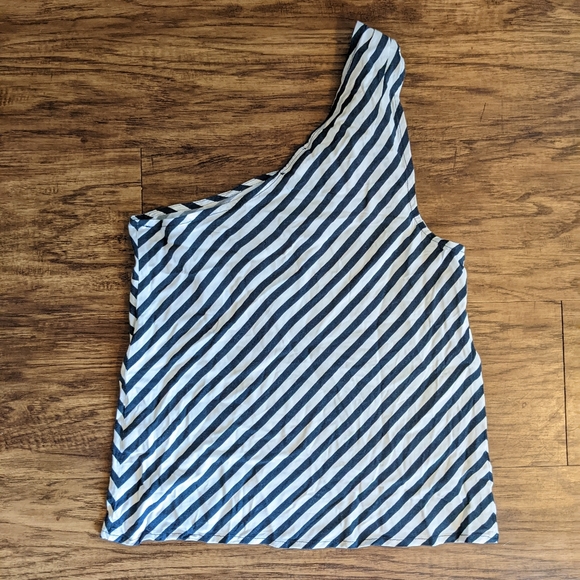 Splendid One shoulder Tie Top Navy Blue and white - Picture 5 of 6